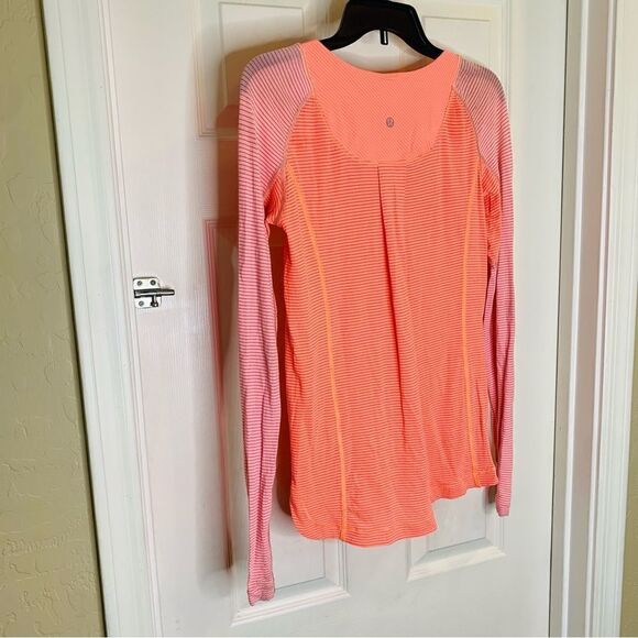 Lululemon Pop Orange Dune Wagon Stripe Pink Turn It Up Long Sleeve Top Size 4 - Picture 5 of 9